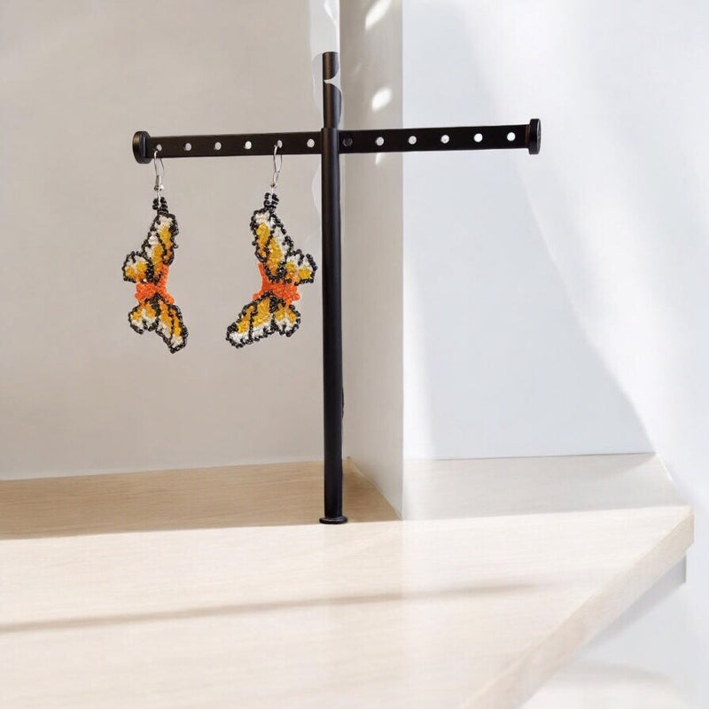 Orange and white Butterfly Beaded Earrings-2