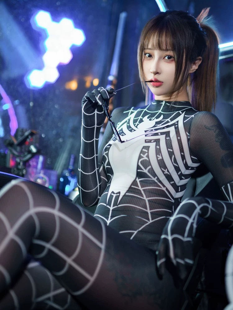 Symbiote Spider Girl Sheer 10D Nylon Full Bodysuit Body Stocking Lingerie-11