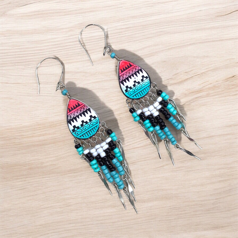 Small Sized Southwestern Red and Turquoise Teardrop Earrings-2