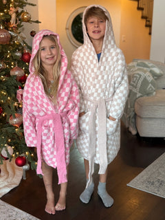 Adult Check Print Hooded Robe-7