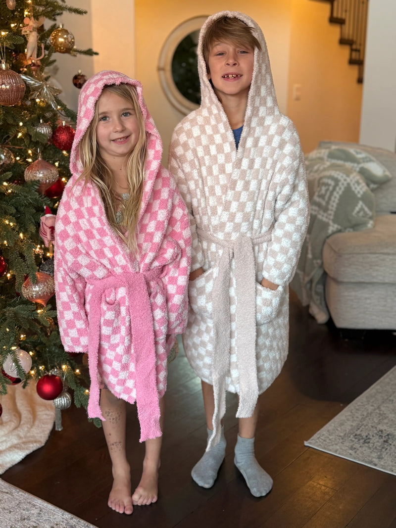 Childrens Check Print Hooded Robe-2
