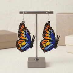 Blue Beaded Butterfly Wing Earrings-2