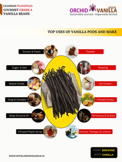 Ugandan Vanilla Beans Grade-A Gourmet <br>For Extract And Baking<BR>By Count-5