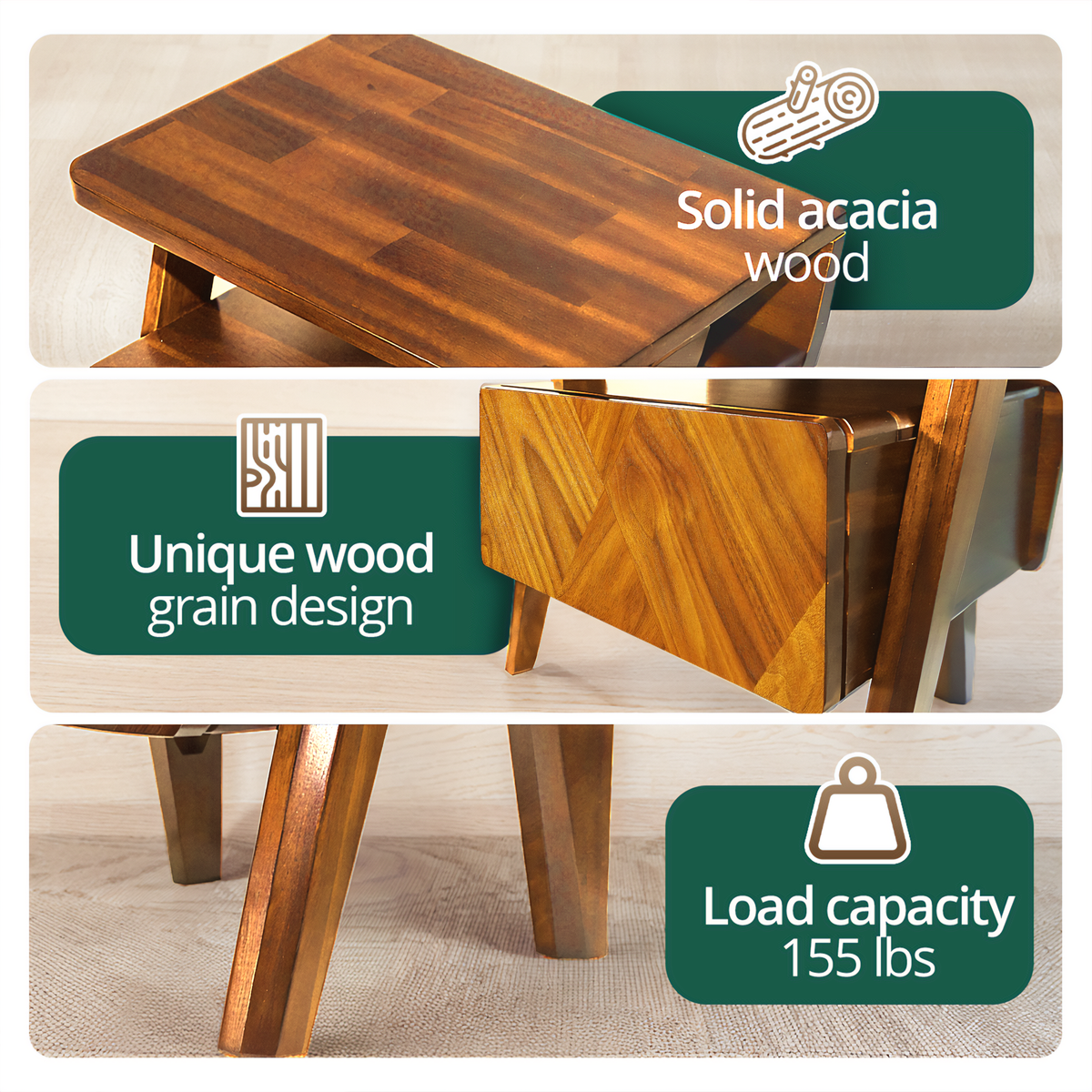 Rum Solid Wood Nightstand-5