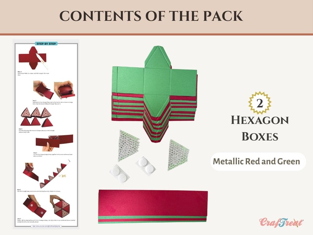 CrafTreat Scrapbook Hexagon Roll up - Metallic Red & Green-4