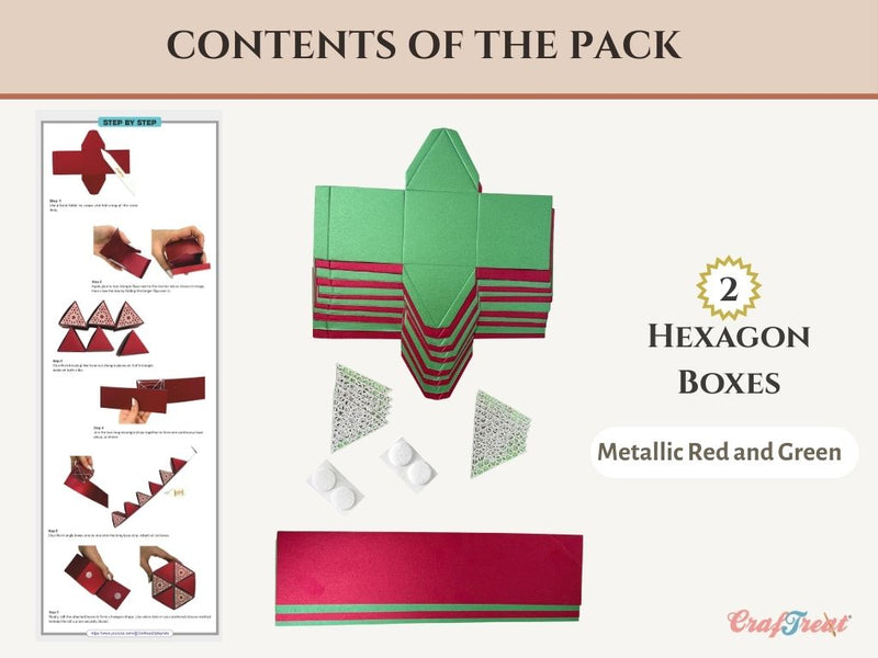 CrafTreat Scrapbook Hexagon Roll up - Metallic Red & Green-4