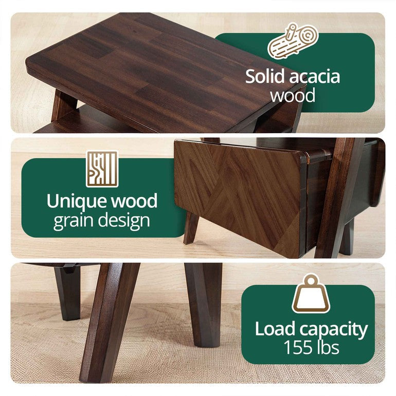 Rum Solid Wood Nightstand-13