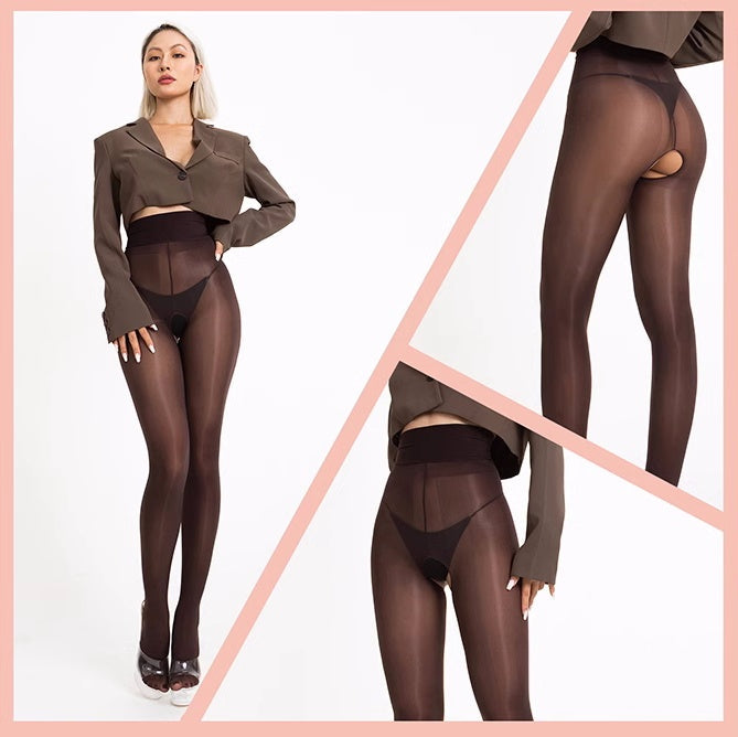 20D Crotchless High Waist Pantyhose Nylon Tights-17