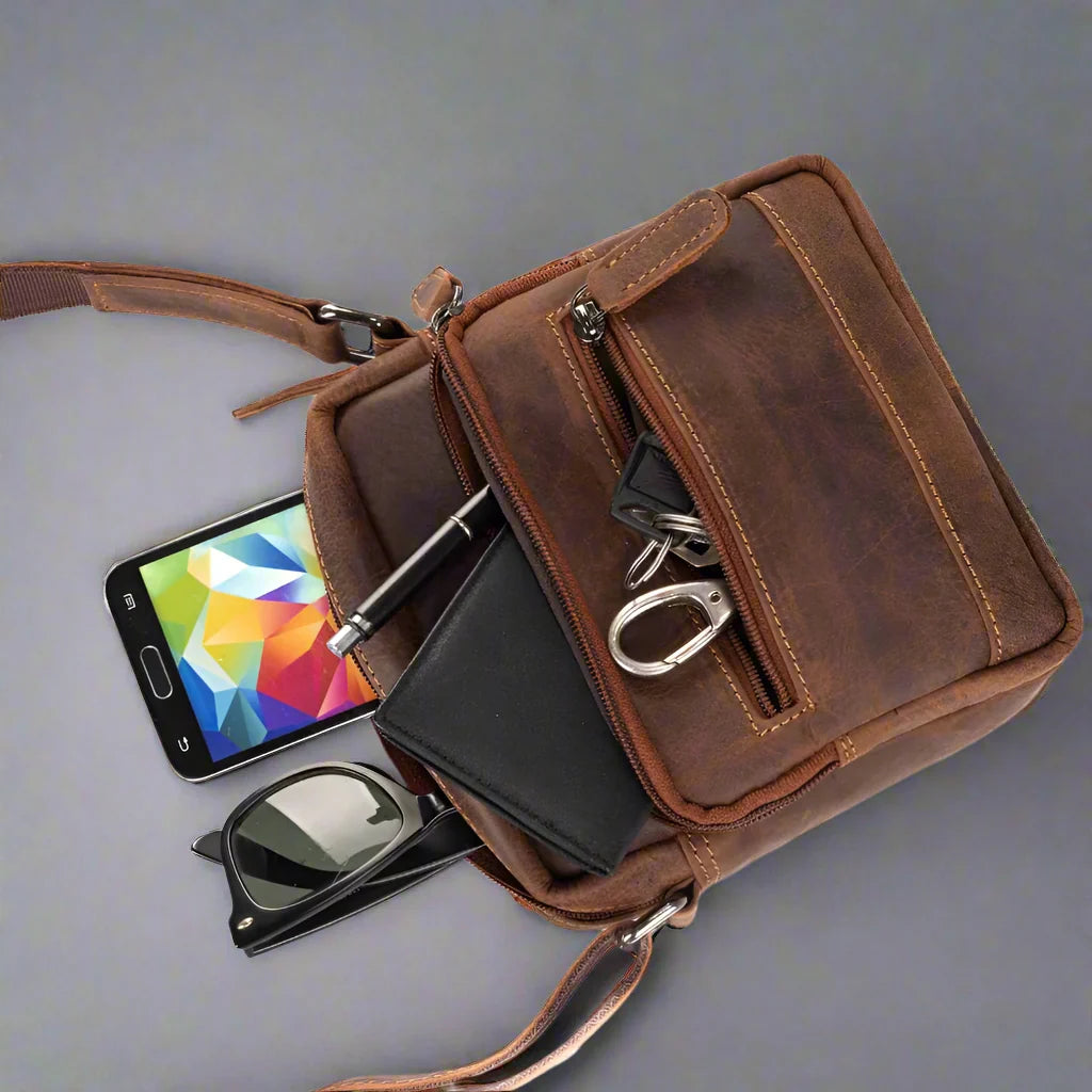Greenwood Leather Mini-Messenger Bag. Compact Wax Pull-Up Leather Bag for Urban Adventures-3