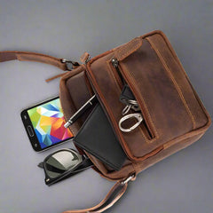 Greenwood Leather Mini-Messenger Bag. Compact Wax Pull-Up Leather Bag for Urban Adventures-3