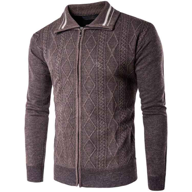 Men's Thickened Cotton Cardigan Zipper Lapel Sweater-1