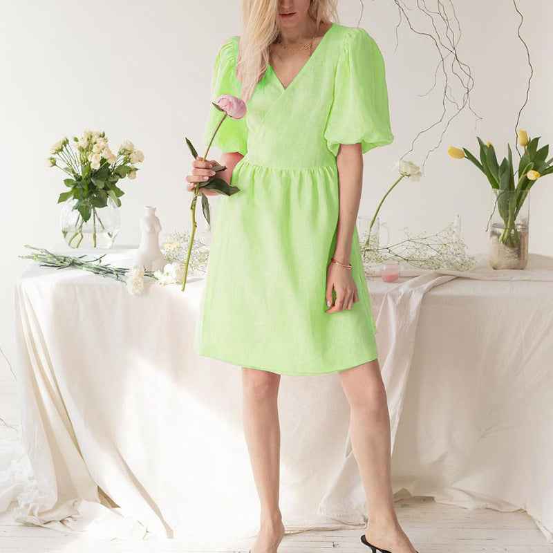 Women’s V-Neck Half-Sleeve Loose Dress – Relaxed-Fit Casual Summer Midi Dress-4