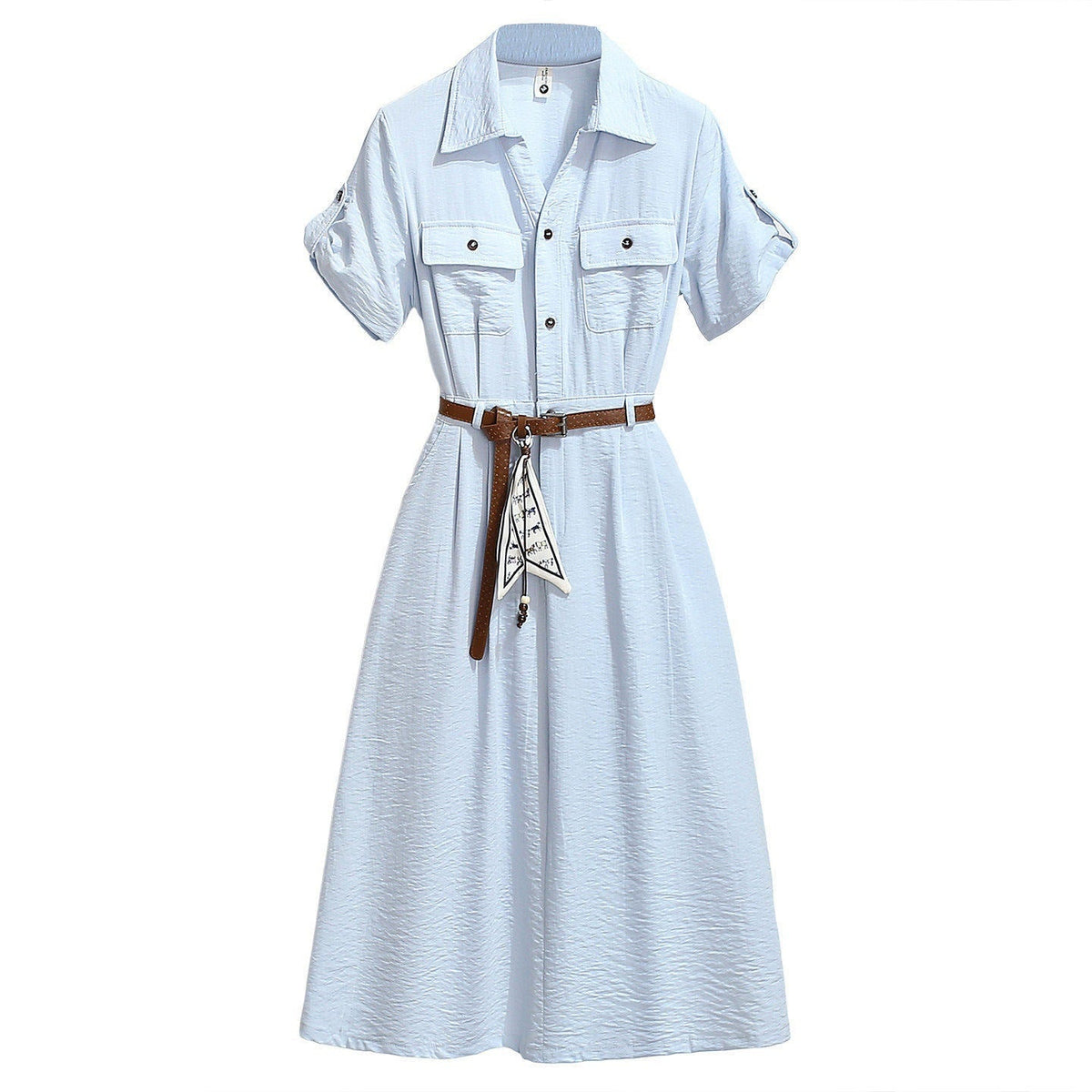 Women’s Summer Waist-Cinching A-Line Shirt Dress – Casual Button-Up Flare Dress-4