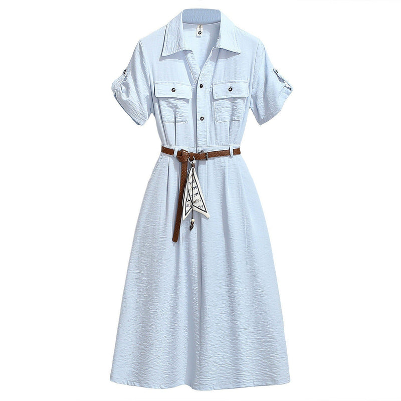 Women’s Summer Waist-Cinching A-Line Shirt Dress – Casual Button-Up Flare Dress-4