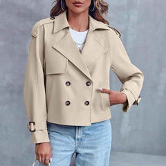 Women’s Short Double-Breasted Trench Coat – Fashionable Casual Jacket for Fall & Spring-1