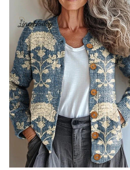 Women's Printed 3D-Effect Knitted Cardigan Coat-8