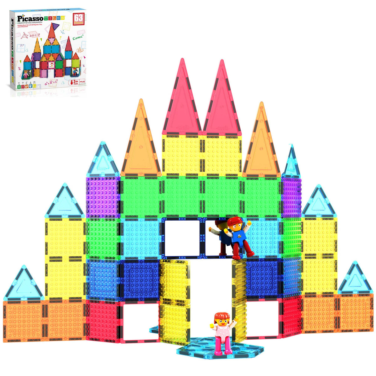 PicassoTiles - PicassoTiles 63pc Brick & Magnetic Tile Building Set - Ages 3+-1