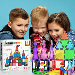 PicassoTiles - PicassoTiles 63pc Brick & Magnetic Tile Building Set - Ages 3+-2