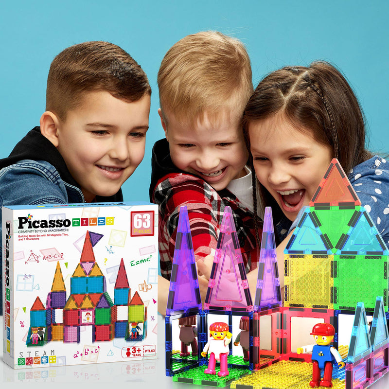 PicassoTiles - PicassoTiles 63pc Brick & Magnetic Tile Building Set - Ages 3+-2
