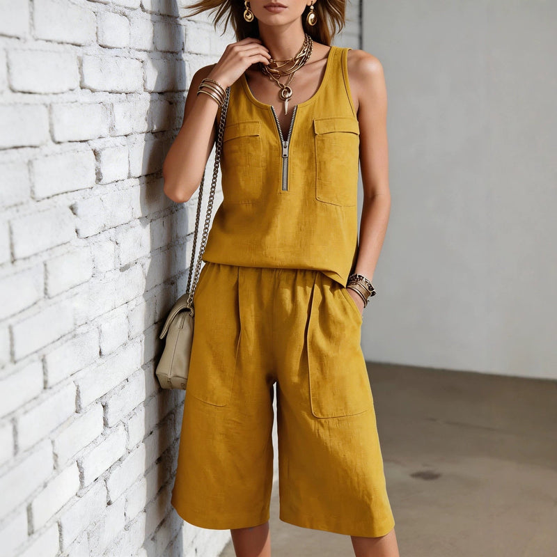 Sleeveless Tank Top And Straight-leg Capri Pants Casual Set-9