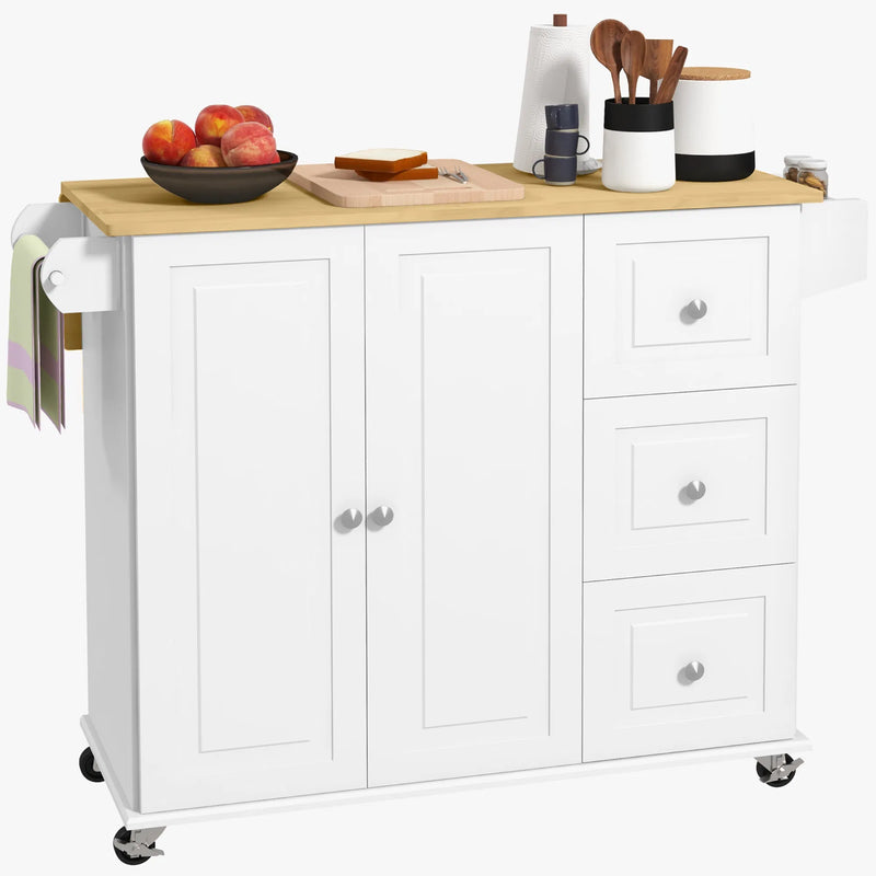 Rolling Kitchen Island Cart with Drop Leaf – 3 Drawers, Cabinet, Spice Rack & Towel Rack (United States & Canada Delivery Only)-1