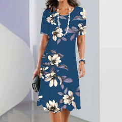 Women’s 3D Floral Print Party Dress – Blue Round-Neck Sleeveless Elegant Dress-8