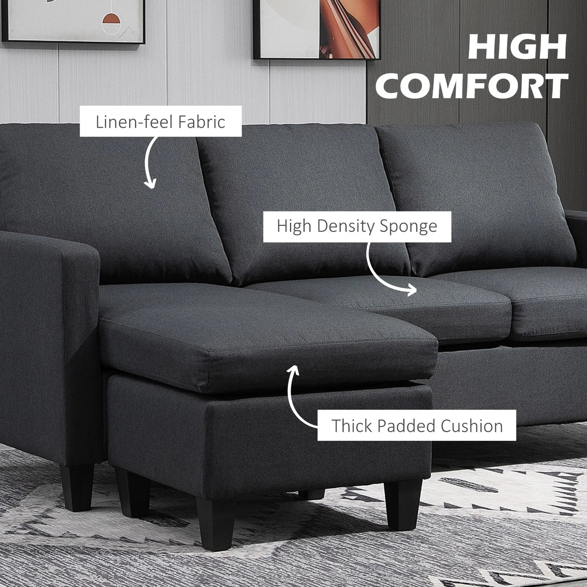 Dark Grey L-Shape Sectional Sofa with Ottoman – Modern Corner Couch for Living Room (United States & Canada Delivery Only)-5