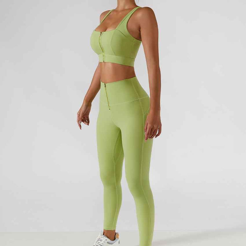 Women’s Ribbed One-Shoulder Yoga Set – Backless Sports Bra & Yoga Pants-1