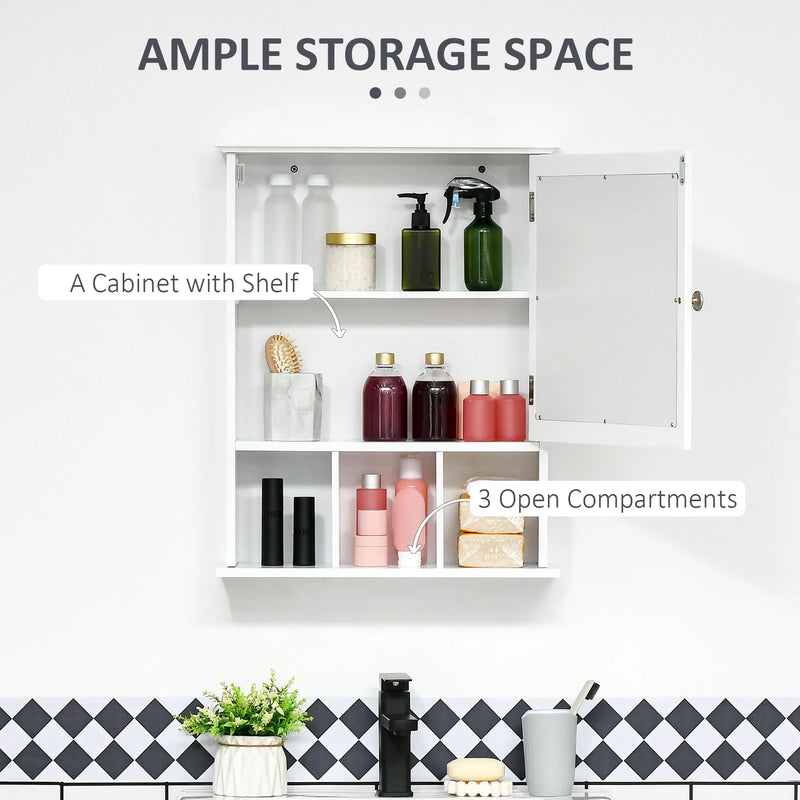 White Bathroom Mirror Cabinet – Wall-Mounted Medicine Cabinet with 3-Shelf Organizer (United States & Canada Delivery Only)-3
