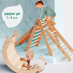 5in1 Montessori Climbing Frame Set: Triangle Ladder + Arch/Rocker + Slide Board/Ramp + Netting rope + Cushion-9