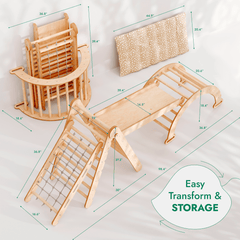5in1 Montessori Climbing Frame Set: Triangle Ladder + Arch/Rocker + Slide Board/Ramp + Netting rope + Cushion-2