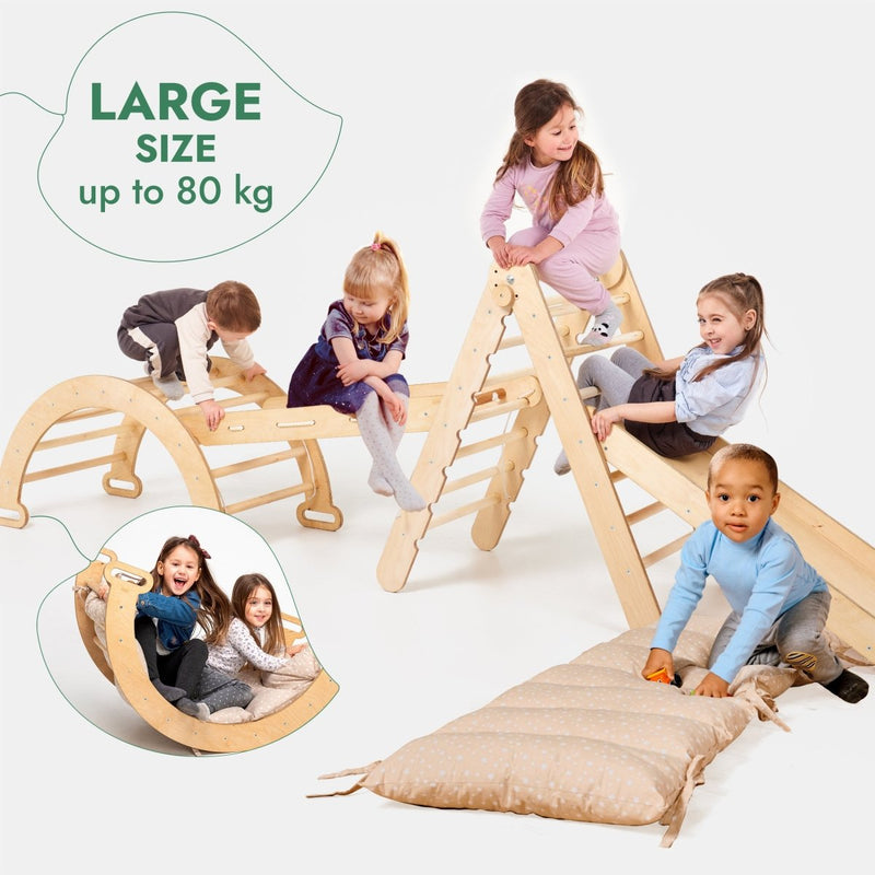5in1 Montessori Climbing Frame Set: Triangle Ladder + Arch/Rocker + Slide Board/Ramp + Netting rope + Cushion-7