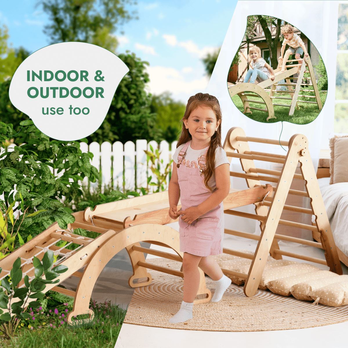 5in1 Montessori Climbing Frame Set: Triangle Ladder + Arch/Rocker + Slide Board/Ramp + Netting rope + Cushion-6