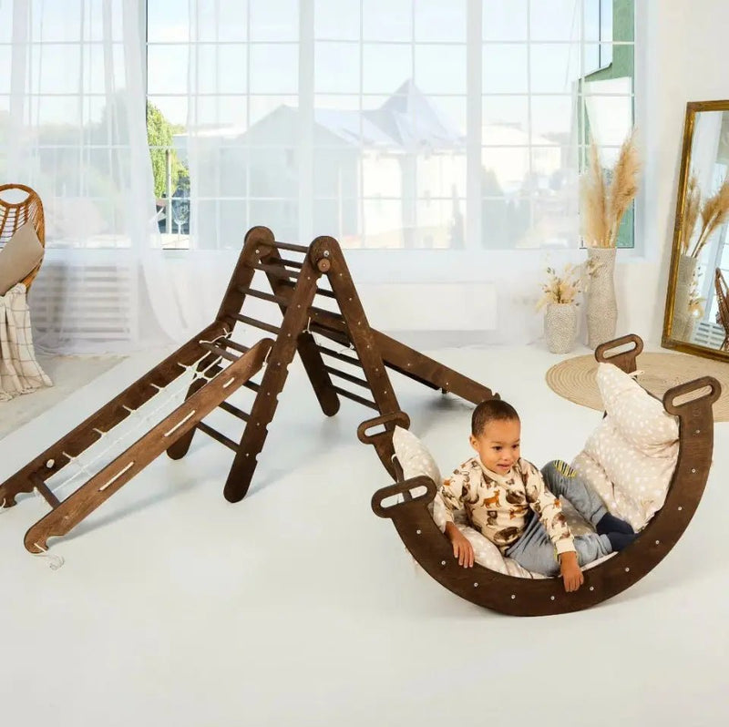 5in1 Montessori Climbing Frame Set: Triangle Ladder + Arch/Rocker + Slide Board/Ramp + Netting rope + Cushion-10