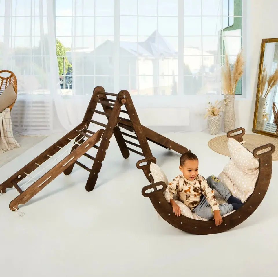 5in1 Montessori Climbing Frame Set: Triangle Ladder + Arch/Rocker + Slide Board/Ramp + Netting rope + Cushion-10