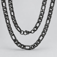 Men’s Black Stainless Steel Double Figaro Chain Necklace-1