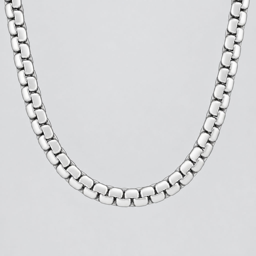 Men’s Stainless Steel Flat Box Chain Necklace for Bikers-1