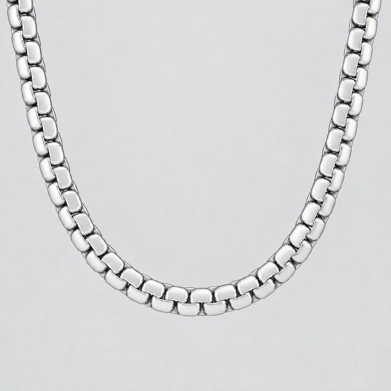 Men’s Stainless Steel Flat Box Chain Necklace for Bikers-1