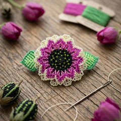 Handmade Beaded Sunflower Hair Clip-Beige-1