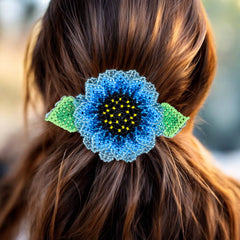 Handmade Beaded Sunflower Hair Clip-Sky Blue-1