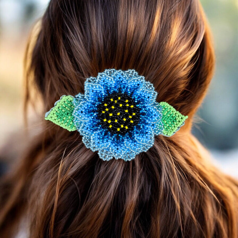 Handmade Beaded Sunflower Hair Clip-Sky Blue-1