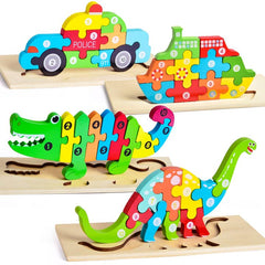 Fun Little Toys - 4-Pack Wooden Puzzles for Toddlers - Ages 2–4-2