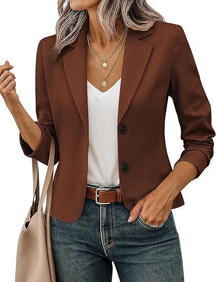 Women’s Solid Color Long Sleeve Blazer Cardigan – Casual Slim-Fit Suit Jacket-10