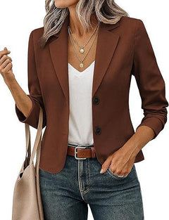 Women’s Solid Color Long Sleeve Blazer Cardigan – Casual Slim-Fit Suit Jacket-10
