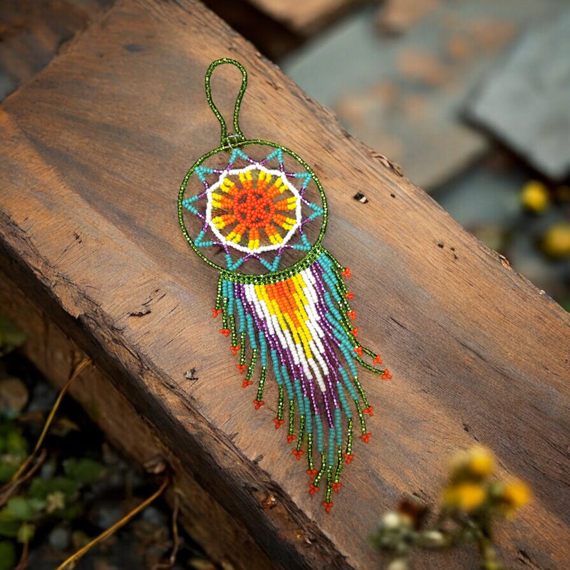 Light Green and Turquoise Celestial Beaded Handmade Dreamcatcher-2