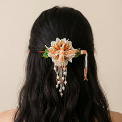 Maple Blossom Hummingbird Beaded Hair Stick Barrette White-1