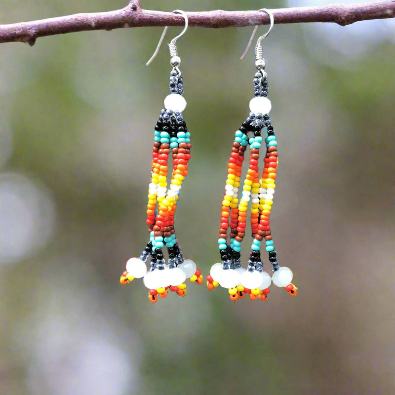 Neon Blue Six-Strand Beaded Cascade Earrings-1
