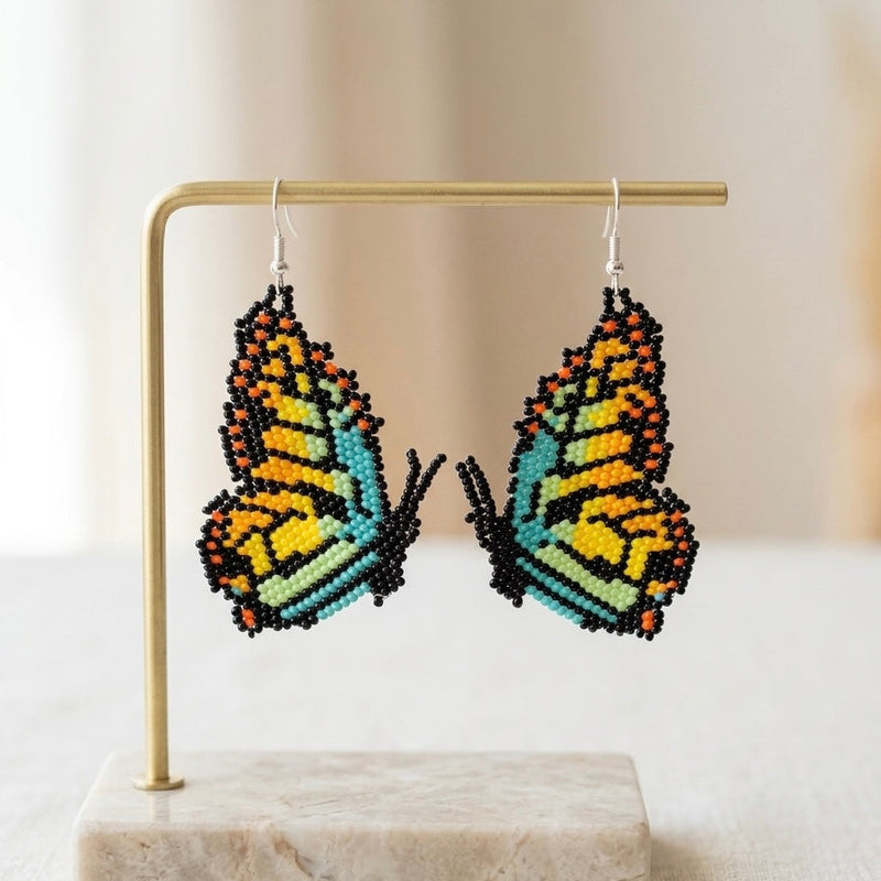 Turquoise Butterfly Wing Beaded Earrings-3