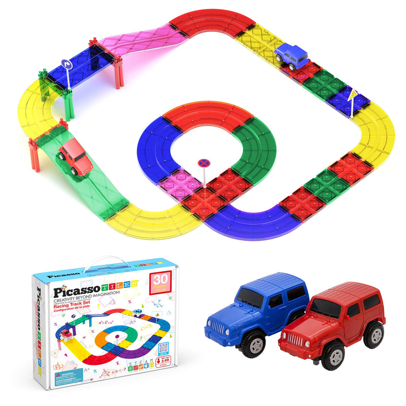 PicassoTiles 30pc Magnetic Race Track Building Set - Ages 3+-1