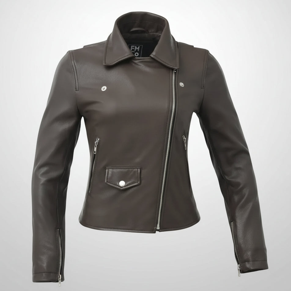 Women’s Lightweight Leather Fashion Jacket | Soft Naked Cowhide Casual Moto Style-31